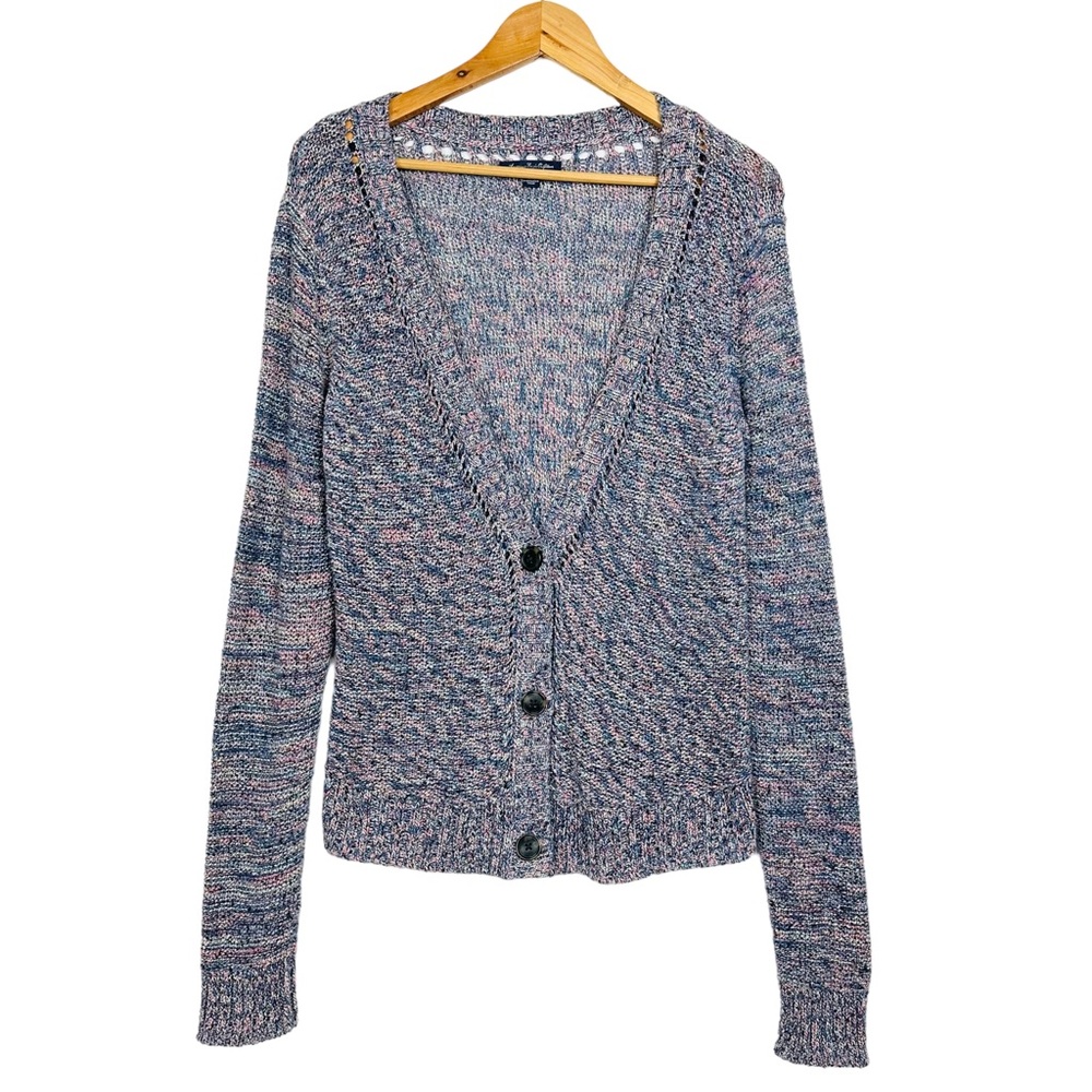 American Eagle Slouchy Marled Knit V Neck Button Up Grandpa Cardigan Sweater M - Picture 9 of 9